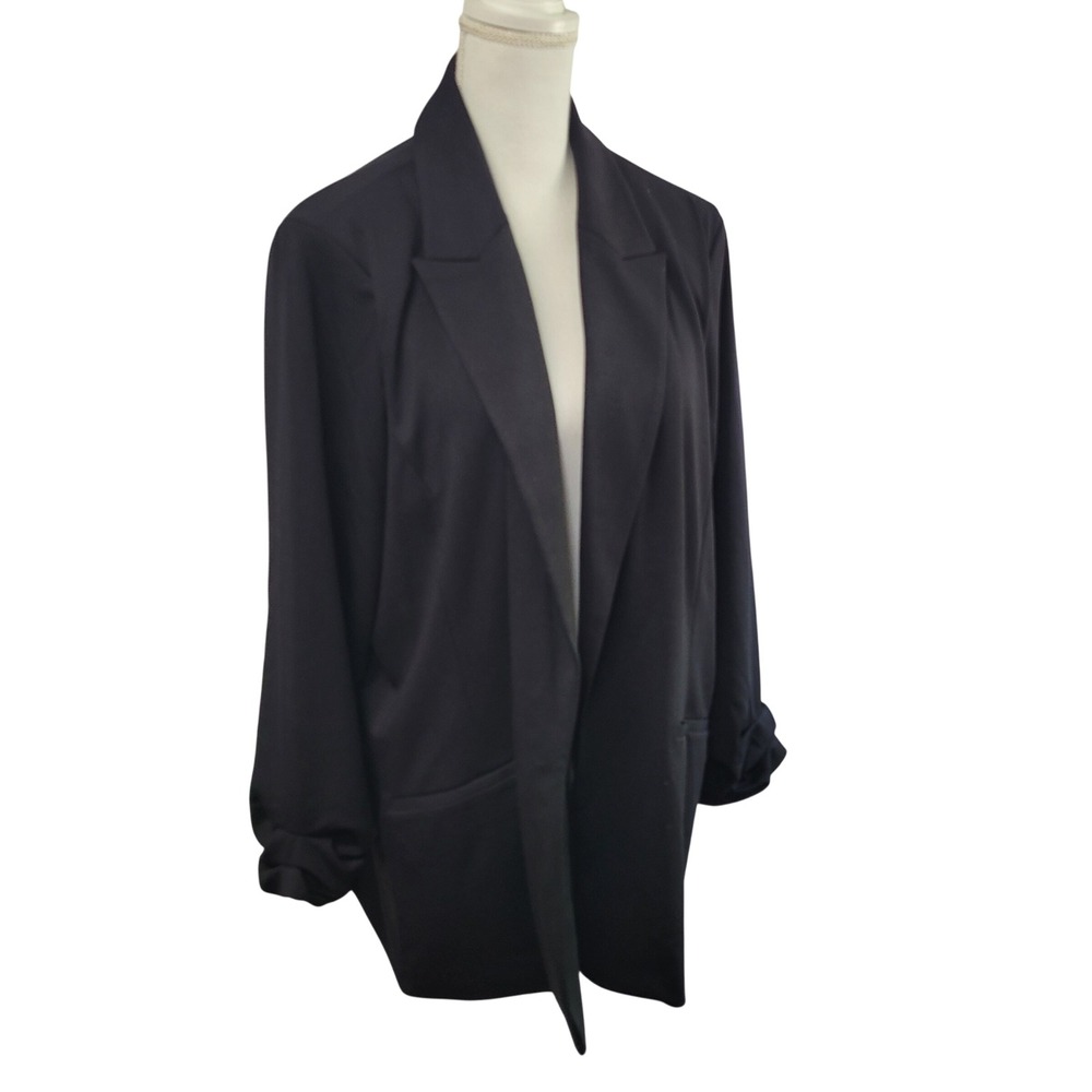 Nine West Womens Mineral Black Ruched Sleeve Open Front Blazer XXL WW31Z501RS‎